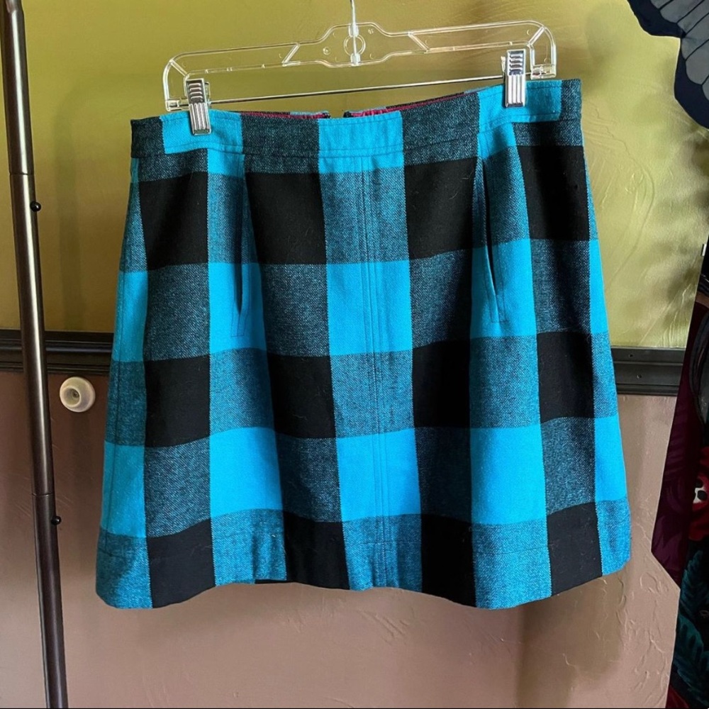 Blue and black plaid plus size mini skirt